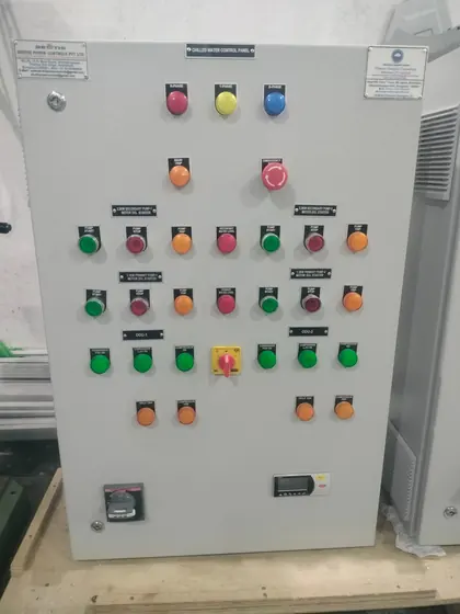 Control panel with push buttons, lamps and an emergency stop