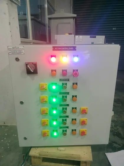 Control panel with selector switch and lit lamps