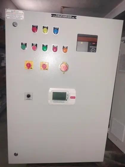 Control panel with lamps, selector switches and a digital controller