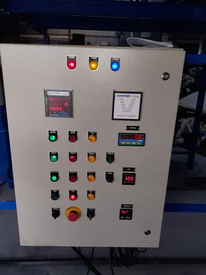 Control panel with meters, lamps and emergency stop