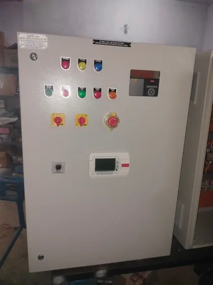 Control panel with drive keypad, lamps and emergency stop