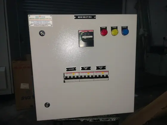 Distribution panel with breakers and indicator lamps