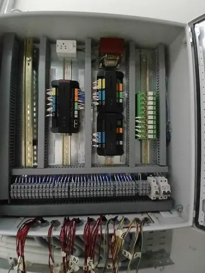 Panel interior with terminals and wiring