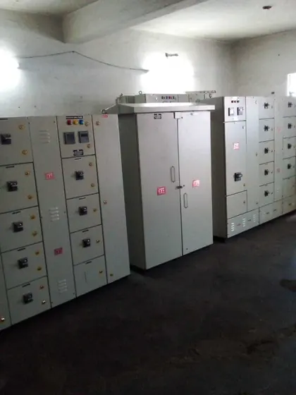 Rows of motor feeder panels in a switch room