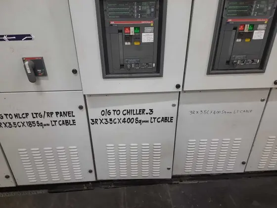 Switchboard fronts with labelled LT cable feeders