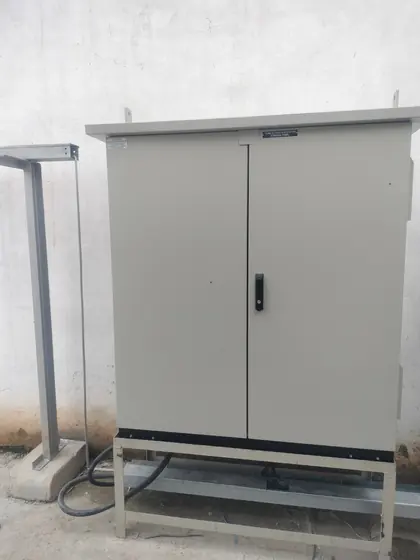 Large two door panel enclosure on a stand
