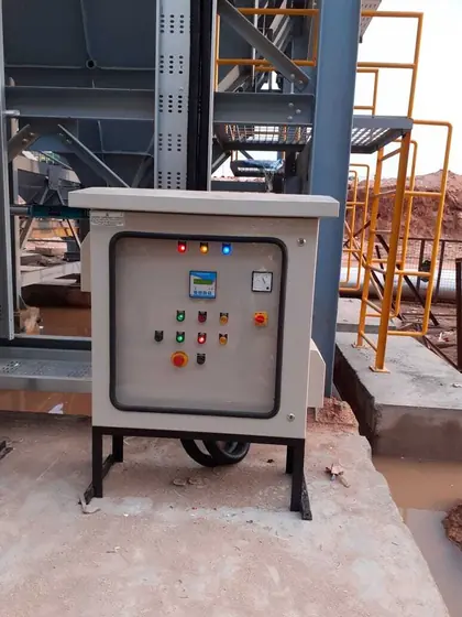 Outdoor control box on a stand at a plant