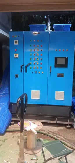 Blue painted panels installed at a site