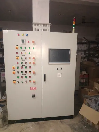 Control panel with HMI touch screen and tower light