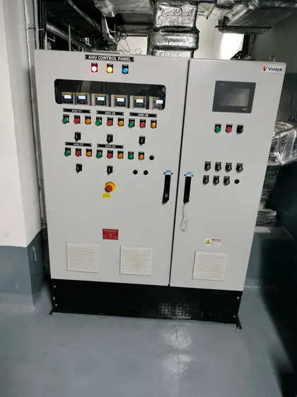 Two section panel with display and indicator lamps