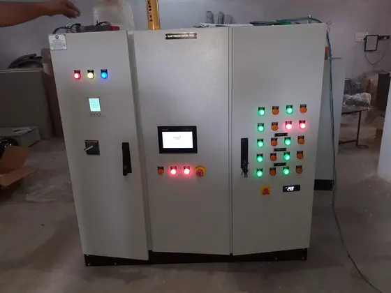 Three section panel with HMI touch screen