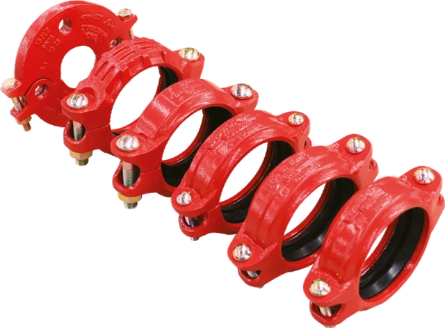 Row of NEW grooved couplings for fire protection pipe